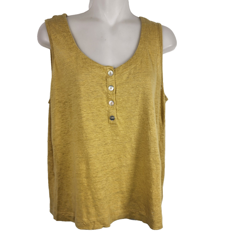 Joie Linen Henley Tank Top M Sleeveless Button Front Lightweight Summer Mustard